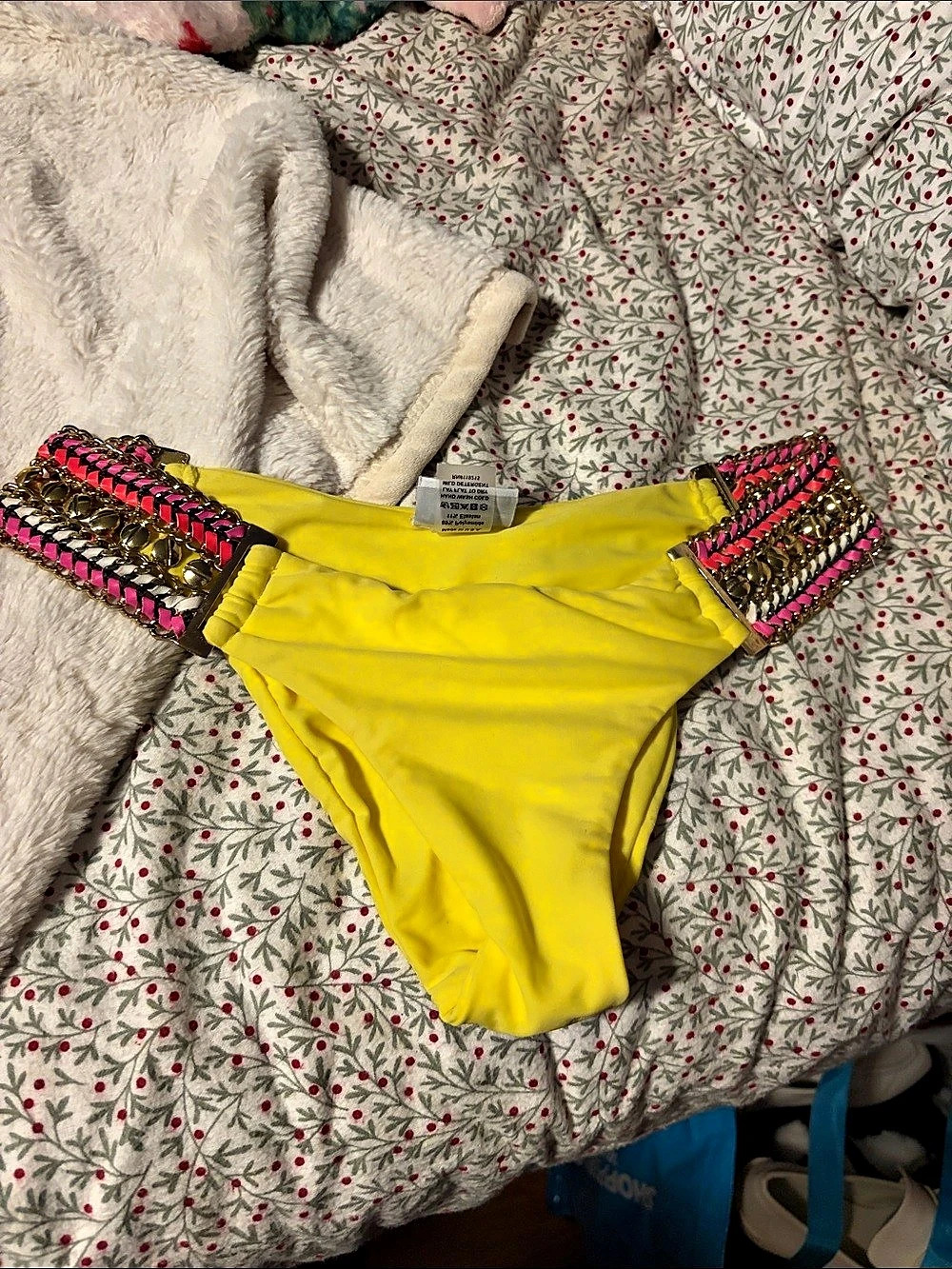 Beach Bunny Belize Beauty Skimpy Bottom Embellished Bikini Bottom in Yellow Size